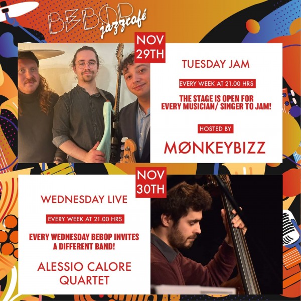 THIS WEEK AT THE BEBOP | Tuesday's jamm session hosted by: Mønkeybizz<br />
<br />
Mønkeybizz is a guitar trio from The Hague. The trio play modern takes on off-brand, real-jazz<br />
standards by Thelonious Monk and others. Challenges, interaction and fun is the ideals of